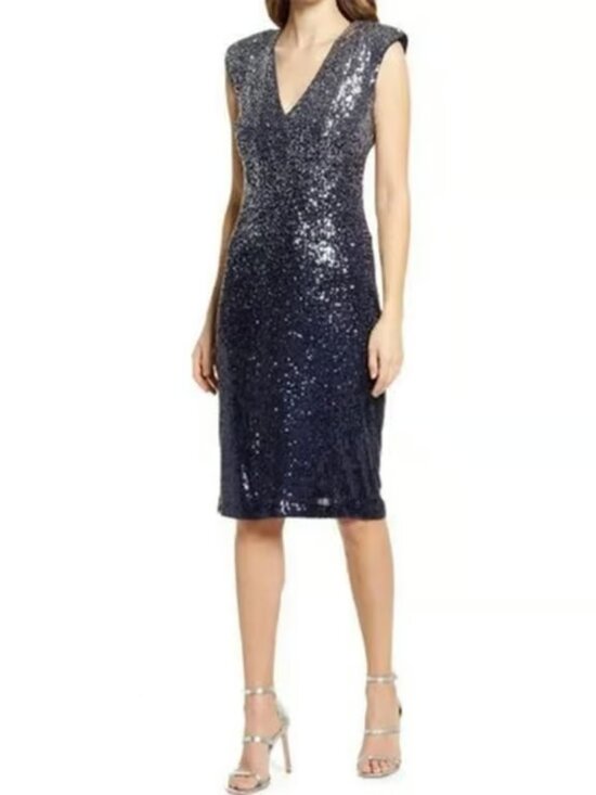 Eliza J Dresses & Skirts - Eliza J NWT 40% off retail! Navy Ombre Sequin V-Neck Sheath Dress Size 16